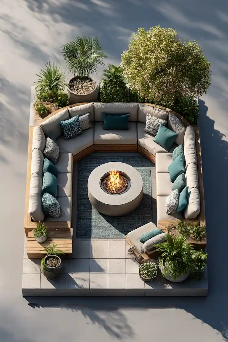 patio seating layout fire bowl