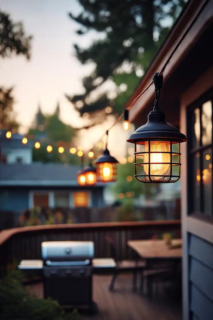 patio string lighting dusk
