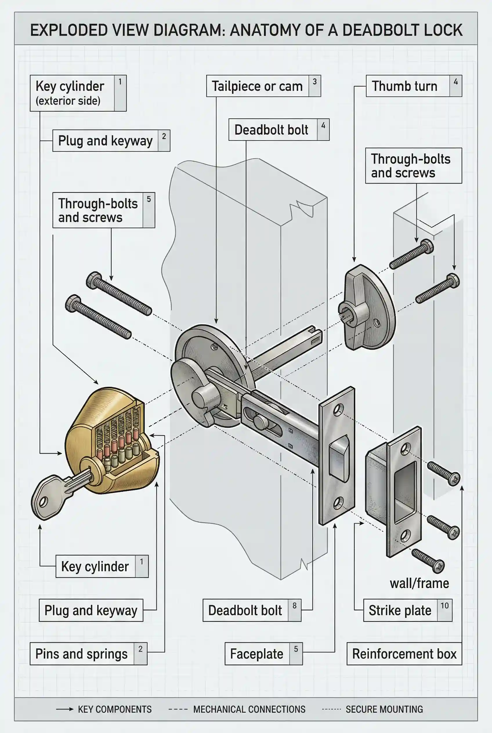 anatomy of a deadbolt lock exploded view