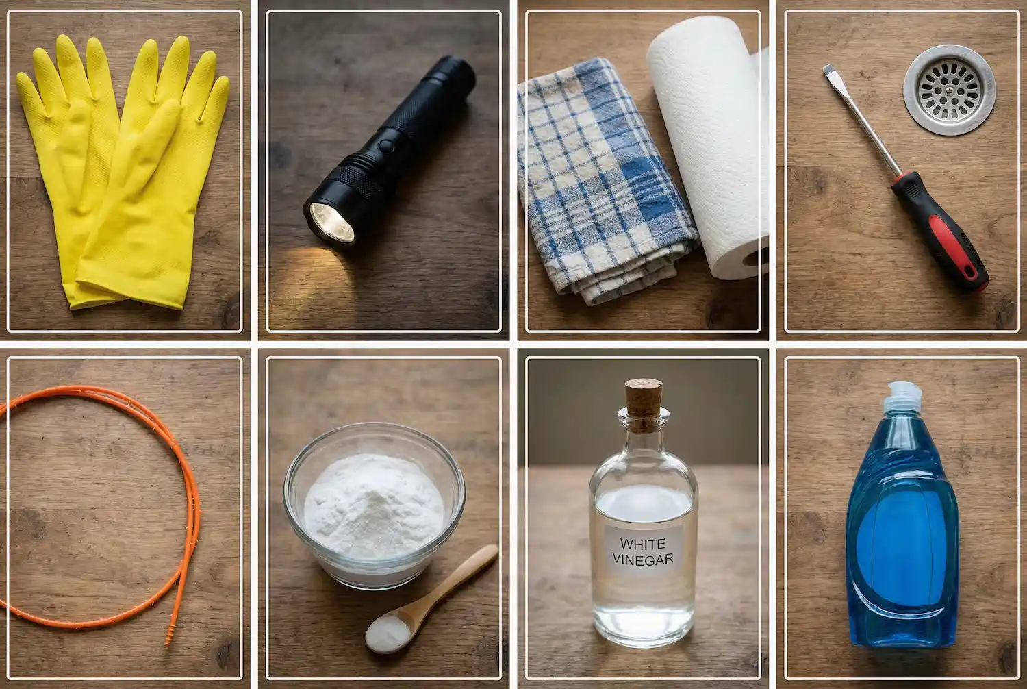 tools in a grid you need for unclogging shower drain